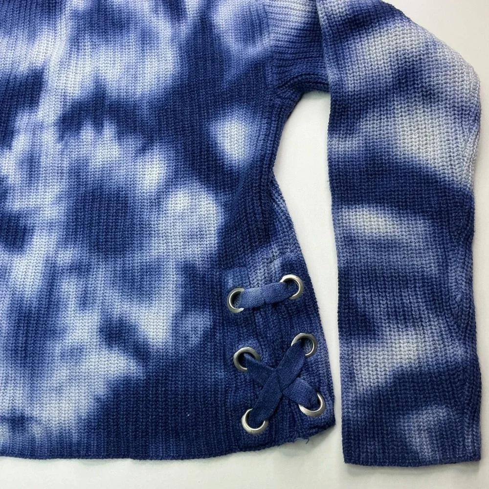 Justice Blue Tie Dye Knit Sweater Girls Size 8 Lace Up Side Detail Pullover